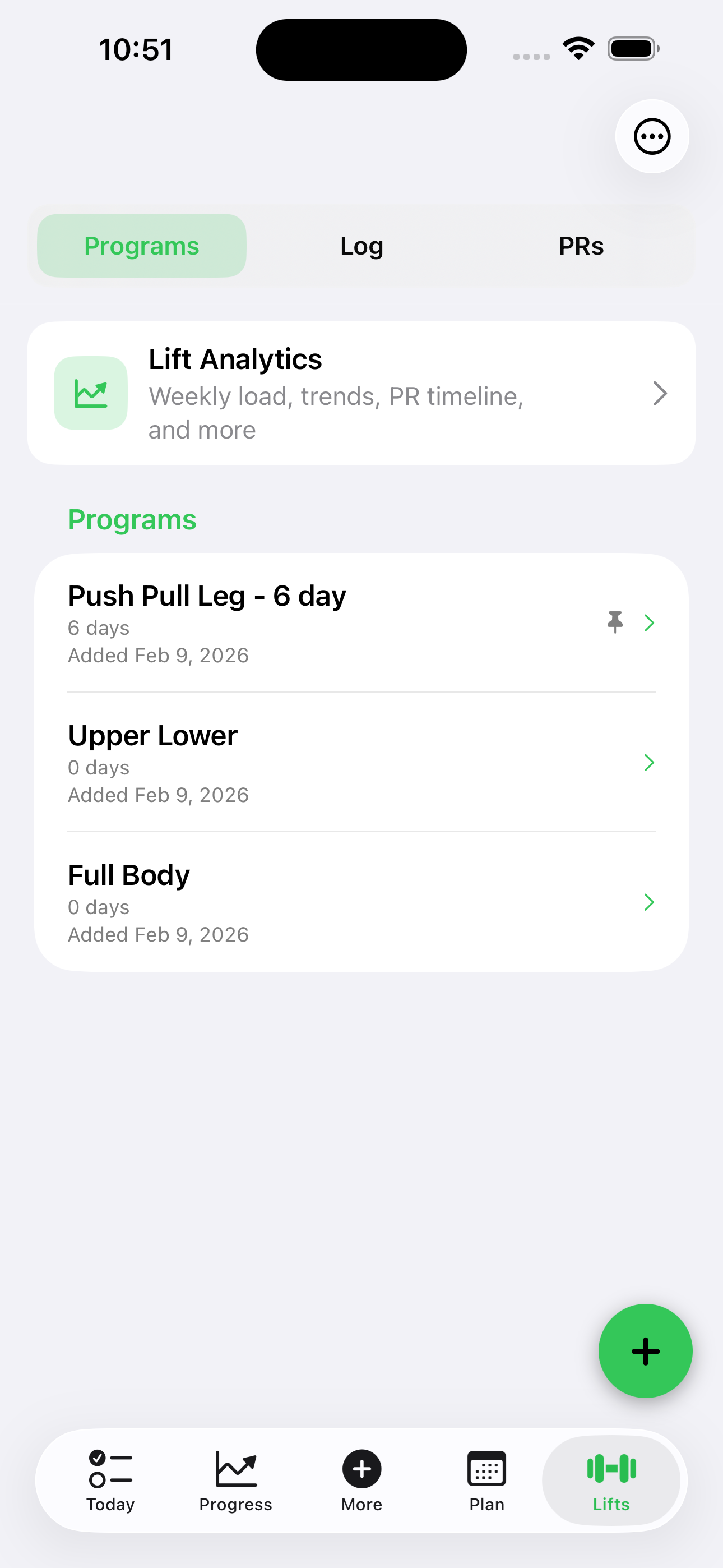 Programs screenshot from Fitness Tracker